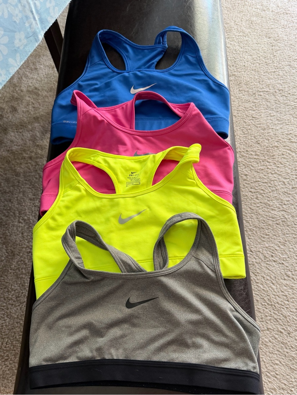 Nike Racerback Sports Bras - Blue, Pink, Neon Yellow, Gray